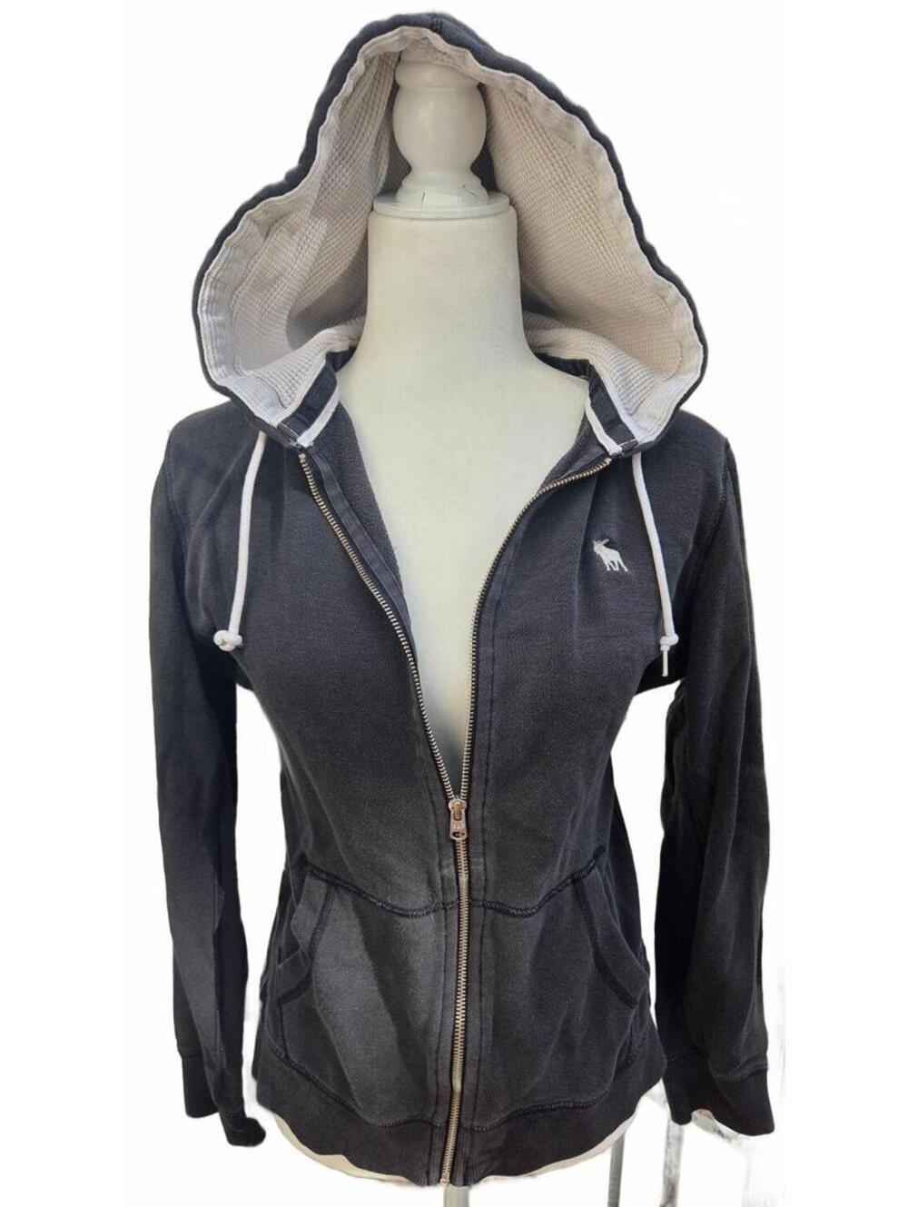 Vintage Y2K Abercrombie & Fitch Dark Gray Waffle Lined Full Zip Hoodie Small M
